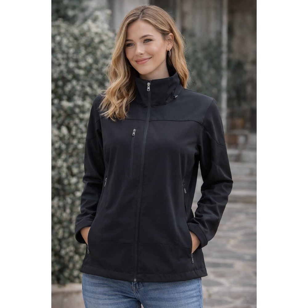 Tri Mountain Black Softshell Jacket Womens Small Lightweight Zip Up
